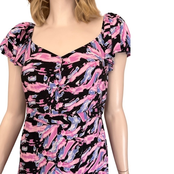 Sofia Jeans Vergara Dress Viscose Pink Multi Shirred Smocked Flutter Sleeves - Picture 11 of 16